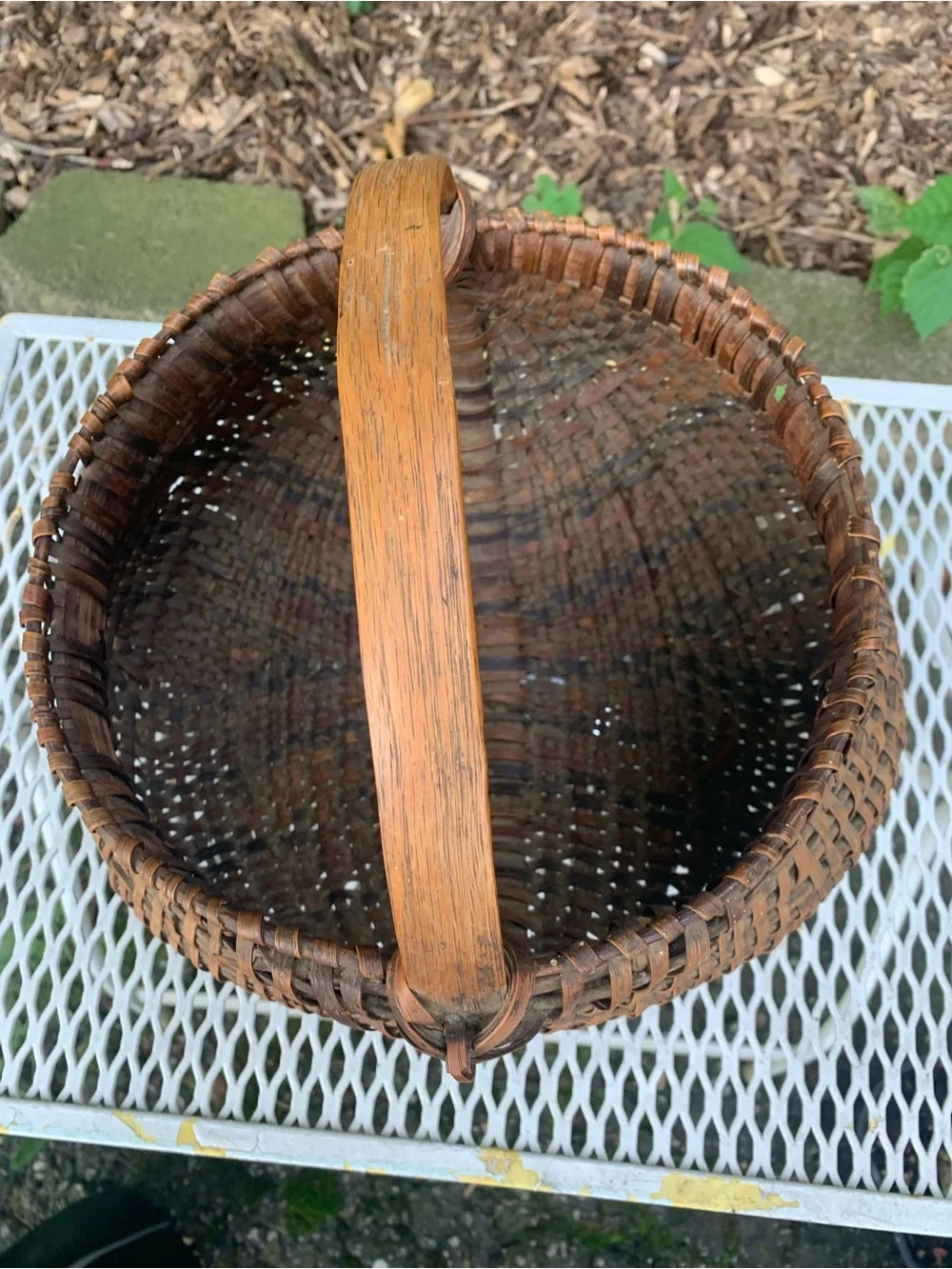 Antique Woven Splint Oak Buttocks Basket Primitive Farmhouse Gathering